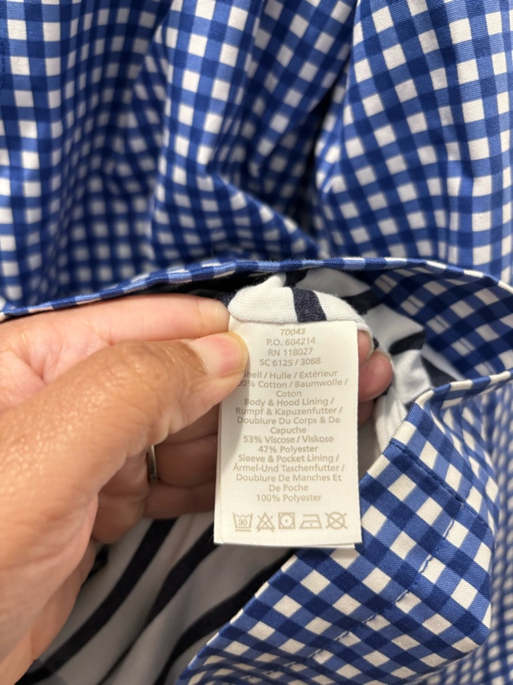 Boden Blue Gingham Hooded Toggle Rain Jacket Size US 18 - Picture 5 of 5